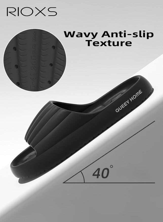 RIOXS Unisex Sponge Slippers, Soft EVA Indoor Slippers for Women and Men, Non Slip Shower Slide Comfy Sole Slippers, Slip-Resistant Bathroom Shower Slippers, Lightweight Bath Open-toed Flats, Unisex Slide Slipper for Home/ Backyard/ Beach/ Pool/ Travel/ College Dormitory, Comfort Footwear Classic Black - Image 2